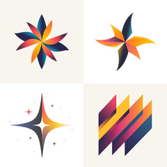 Fototapeta na wymiar set of abstract star and geometric shapes logo icon design template, colorful gradient vector