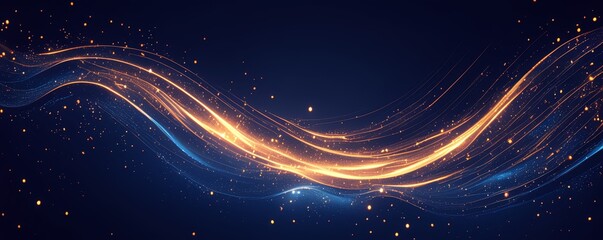 A futuristic digital background featuring abstract waves of data and glowing lines, representing the power to convey information through technology. 