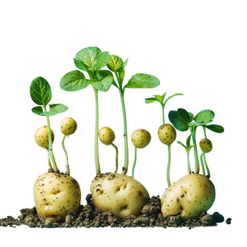 Potatoes, a natural food, growing from the ground in still life photography