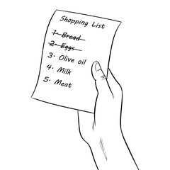 Hands with shopping list coloring book PNG