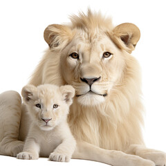 A photograph of a lion with baby, Isolated on transparent PNG background, Generative ai