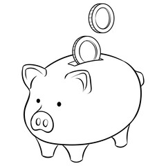 Piggy bank and golden coins coloring book PNG