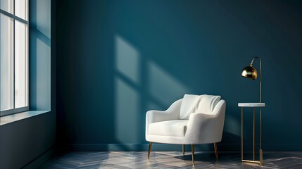 Minimalist Interior Design with Elegant Armchair and Side Table. Simple and Clean Aesthetic for Modern Home Decor. Photorealistic Rendering by AI.