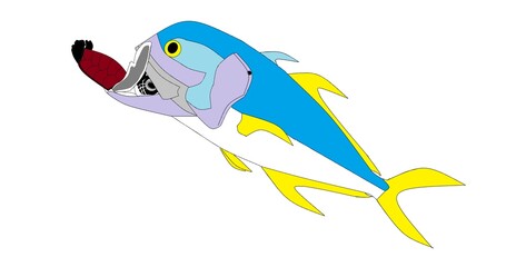 Fototapeta premium Crevalle Jack fish eating baby sea turtles
