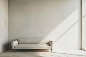 simple room with a white couch positioned in the center