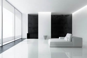white living room with a white sofa placed