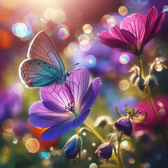 꽃 위에 올라간 나비 - obrazy, fototapety, plakaty