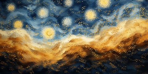 abstract sky with moon background in the style of Van Gogh Starry Night - obrazy, fototapety, plakaty