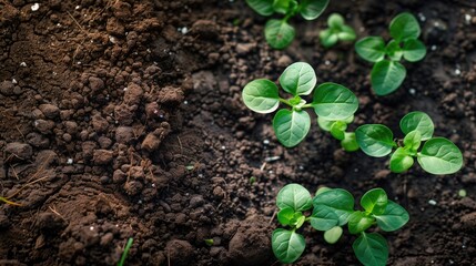 A row of terrestrial plants emerging from the ground in a colorful landscape. copy space