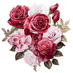 Luxurious Bouquet of Red and Pink Roses with Transparent Background