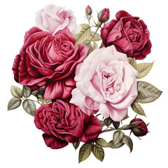 Luxurious Bouquet of Red and Pink Roses with Transparent Background