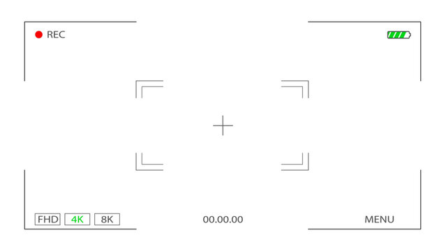 Digital video recorder screen template. Cinema rec viewing screen. Digital screen focus, transparent background. Vector illustration