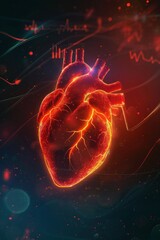 a digital human heart with a red background 