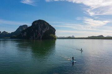 Aerial view of Phang Nga bay located in Phang Nga province, Thailand.