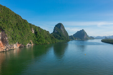 Aerial view of Phang Nga bay located in Phang Nga province, Thailand.