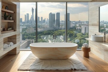 Cityscape oasis: modern apartment bathroom with panoramic views