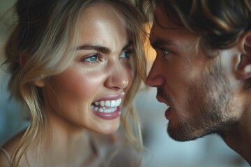 Radiant couple sharing a laugh, exuding joy and love in a close-up shot full of emotion and affection - obrazy, fototapety, plakaty