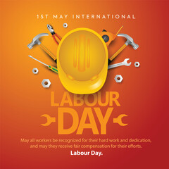 Happy Labor Day On 1 May. tools top view. abstract vector illustration design.