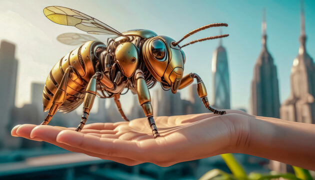 robot bee close-up. ecology and environmental protection concept