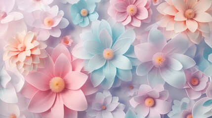 Fototapeta na wymiar Soft pastel flowers create a calming, seamless background.