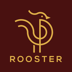 Rooster Cock P Letter Firm Line Art Monogram Modern Logo