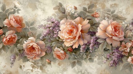 Classic Floral Wall Art with Roses and Lilacs for Decorative Background