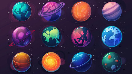 Set of Fantasy alien planets isolation background, Illustration. - obrazy, fototapety, plakaty