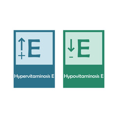 Icons of Hypervitaminosis and Hypovitaminosis E - excess and deficit of vitamin E - simple icon illustration.