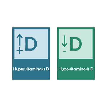 Icons of Hypervitaminosis and Hypovitaminosis D - excess and deficit of vitamin D - simple icon illustration.
