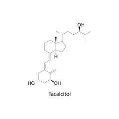 Tacalcitol flat skeletal molecular structure Vitamin D agonist drug used in Psoriasis treatment. Vector illustration scientific diagram. - obrazy, fototapety, plakaty