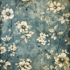 Vintage floral wallpaper with a blue botanical pattern, perfect for adding a classic and elegant touch to interiors or graphic design works.