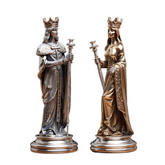 illustration of chess king and chess queen, Isolated on transparent PNG background, Generative ai