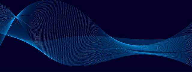 Glowing gradient flowing dynamic wave lines on blue background. Digital shiny moving lines design element. Modern gradient flowing wave lines. Futuristic technology concept. Vector illustration