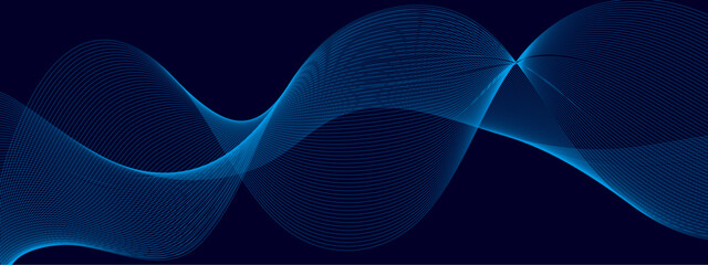 Glowing gradient flowing dynamic wave lines on blue background. Digital shiny moving lines design element. Modern gradient flowing wave lines. Futuristic technology concept. Vector illustration