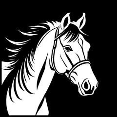 Horse . Black and white animal graphics. Logo design for use in graphics. Print for T-shirts, design for tattoos. Generated by Ai