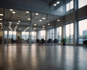 Obraz premium Modern office space with large windows, ample natural light, and stylish furnishings. Ideal for creating a productive, inspiring, and professional work environment