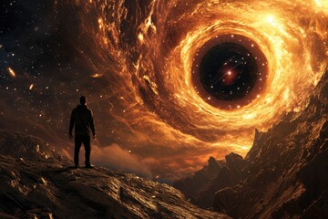 Studying about black hole,, A physicist studying a black hole, AI-generated - obrazy, fototapety, plakaty