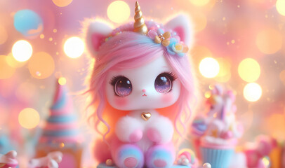 Cute unicorn with bokeh background, lovely baby unicorn & copy space pastel style