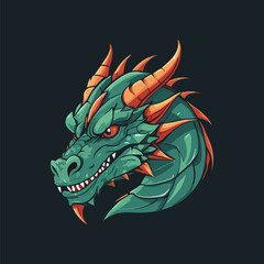 Vintage Green Dragon Head Illustration