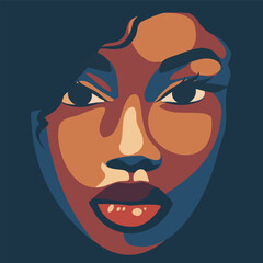 Vector illustration of beautiful african american black woman portrait abstract. Femininity, independence. Feminism, gender equality, empowerment concept