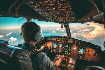 Cockpit of an airplane, A pilot navigating from the cockpit of an airplane, Ai generated