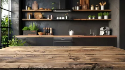 Foto op Plexiglas beautiful kitchen on a wooden board to place objects in high resolution and high quality © Marco