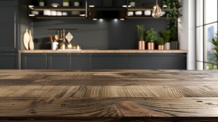 beautiful kitchen on a wooden board to place objects in high resolution and high quality HD - obrazy, fototapety, plakaty