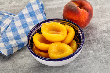 Ripe sweet and juicy canned peach