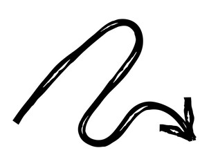 Hand drawn simple arrow drawn with wax crayon, chalk or charcoal. Uneven dry texture for underlining highlighting. Pencil drawn lines, strikethrough, grungy vector isolated on white