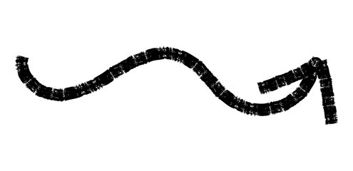 Hand drawn simple arrow drawn with wax crayon, chalk or charcoal. Uneven dry texture for underlining highlighting. Pencil drawn lines, strikethrough, grungy vector isolated on white