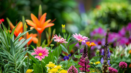 Obraz premium Colorful flowers in full bloom, adorning a lush garden with their beauty and fragrance