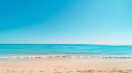 Fototapeta na wymiar Under the clear blue sky, a sun-kissed beach invites relaxation and joy