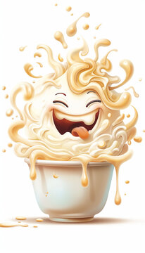 Naklejki Joyful Milk Splash Cartoon Character in Bowl