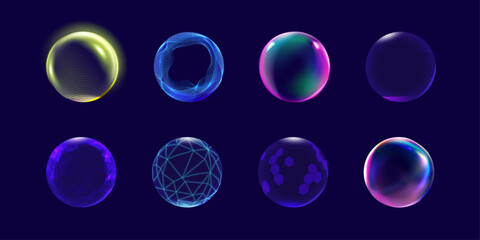 Set of spheres. Neon glowing isolated elements. Vector background © Dakodi